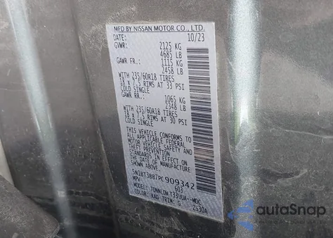 2023 Nissan Rogue Sv Intelligent Awd from USA, damaged, VIN 5N1BT3BB7PC909342